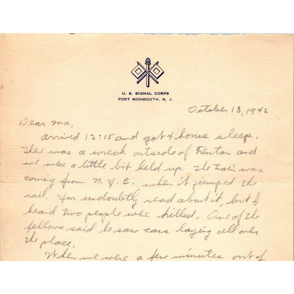 1943 WWII U S Signal Corps Fort Monmouth NJ Letterhead Soldiers Letter Home WW2 - Picture 1 of 3